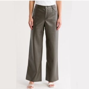 WAYF Metallic Faux Leather Grey Taupe Metallic Wide Leg Trouser Pants Medium NWT